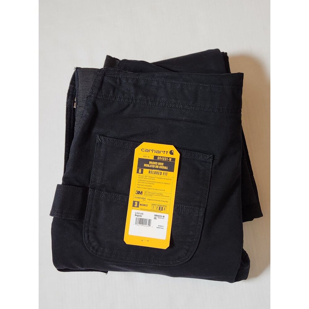 Carhartt Women’s Washed Duck Insulated Bib Overalls Black Large - Picture 3 of 9